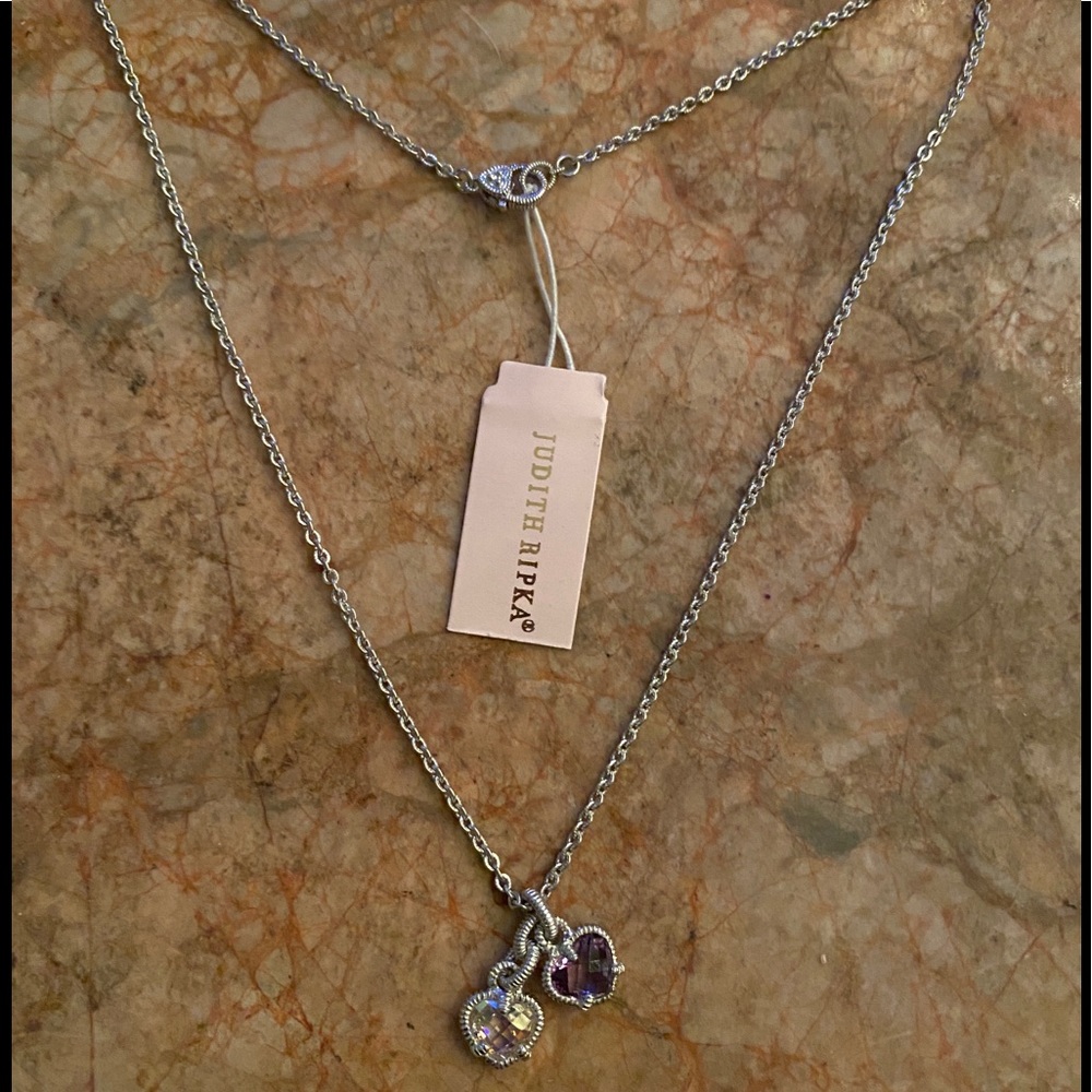 Judith Ripka Heart Pink & Purple Crystal Necklace